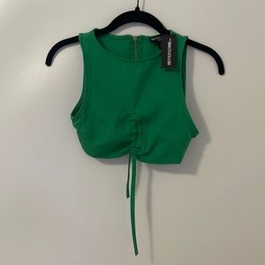 Petite Bright Green Ruched Tie Crop Top